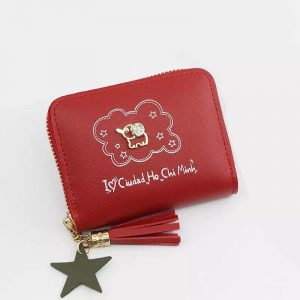 Dompet ukuran kecil cukup untuk kartu dan koin disertai gambar gajah mini gold dan text I love ciudad ho chi minh