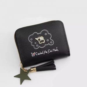dompet mini warna hitam dengan gambar gajah mini warna emas