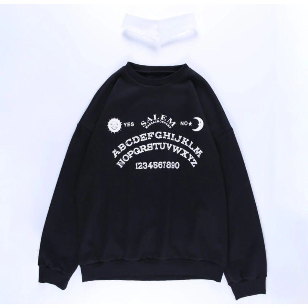 ini adalah Sweater Alfabet Hitam, size: LD 90cm, Panjang 60cm, material: Fleece, color: Black, brand: jaketindonesia, age_group: all ages, gender: unisex
