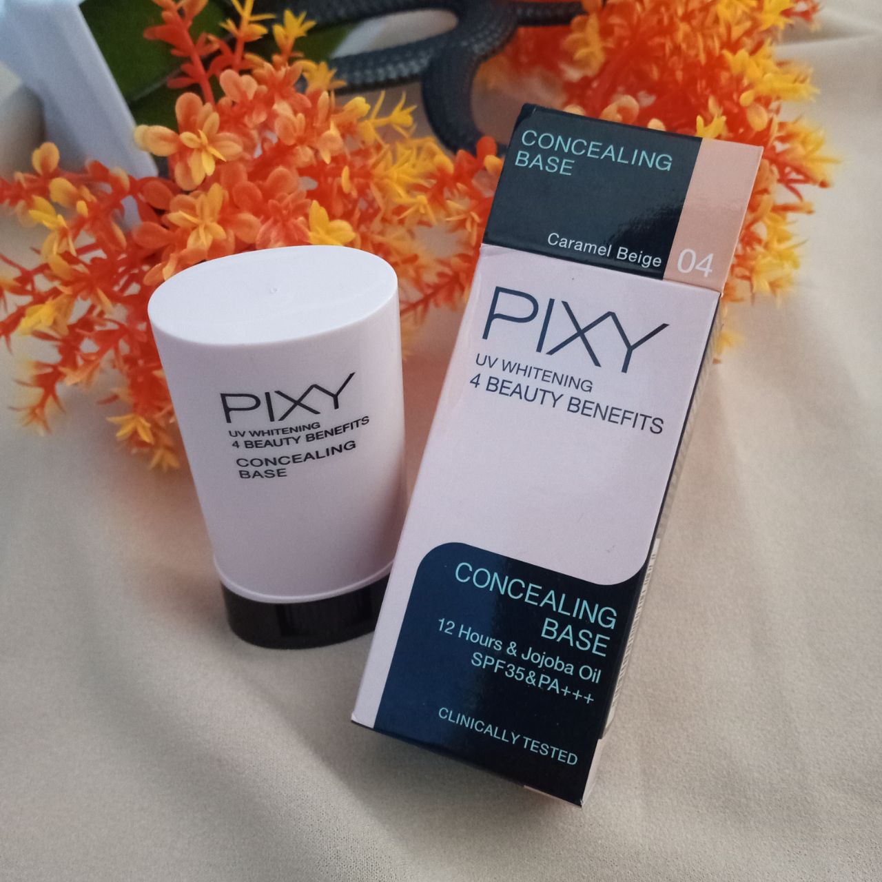 ini adalah Pixy Concealing Base 04 Caramel Beige, brand: Pixy, age_group: all ages, gender: female