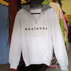 ini adalah Jaket What Putih, size: LD 100cm, material: Fleece, color: White, brand: jaketindonesia, age_group: all ages, gender: unisex