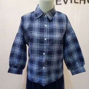 ini adalah Kemeja Kotak Navy, size: LD 98cm, material: cotton, color: Nevy, brand: Bajuwanitaindonesia, age_group: all ages, gender: female