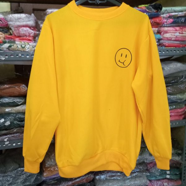 ini adalah Sweater Emo Kuning, size: LD 98cm, material: Fleece, color: yelloe, brand: sweateremobojonegoro, age_group: all ages, gender: female, style: casual sweater, pattern: plain