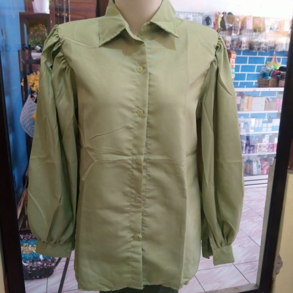 Ini adalah Blouse Odri Sage Green size: LD 100cm, material: cotton, color: green sage, brand: blouseodribojonegoro, age_group: all ages, style: simply blouse, gender: female, pattern: plain,