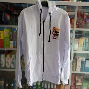 Ini adalah Jaket Relax Putih size: LD 103cm, material: Fleece, color: white, brand: jaketrelaxbjn, age_group: all ages, style: couple jacket, fashionable jacket, gender: unisex, pattern: plain with sablon,