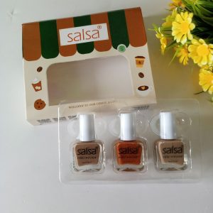 Ini adalah Salsa Kutek Peel Set Coffee brand: salsa, age_group: all ages, gender: female, capacity: 8 ml, ingredients: Ethyl Acetate, Butyl Acetate, Nitrocellulose, Toluene, Isopropyl alcohol, Triphenyl phosphate, Stearalkonlum Bentonite, Titanium Dioxide, Gold,