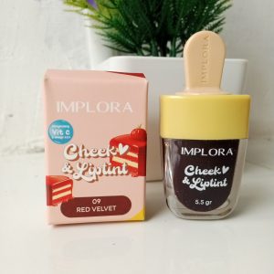 Ini adalah Implora Cheek n Liptint 09 Red Velvet brand: Implora, age_group: all ages, gender: female, capacity: 5.5 ml, ingredients: Aqua, Glycerin, Butylene Glycol, Sorbitol, Polysorbate 80, Bis-peg-15 Methyl Ether Dimethicone, Plukenetia Volubilis Seed Oil, Polyisobutene, Acrylates Copolymer, Glyceryl Polyacrylate, Tetrasodium EDTA, Flavor, Xanthan Gum, Metylparaben, Propylparaben, Alumina, Jojoba Seed Oil, Glycerul Caprylate, Sucrose, Stearate, Stearic Acid, Squalane, Sodium Chloride, Sodium Sulfate,